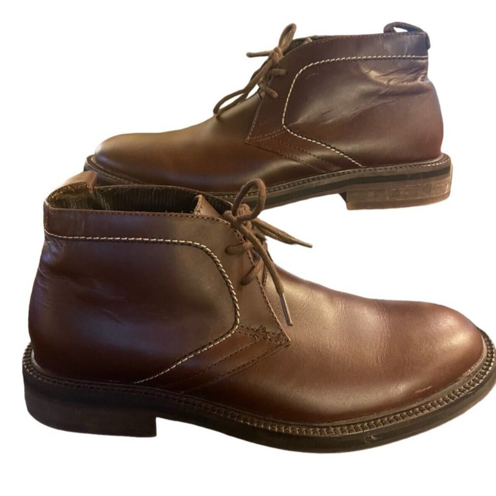 SAKS FIFTH AVENUE RED Seth Chukka Brown Leather Ankle Boots Shoes Men Size 7.5M